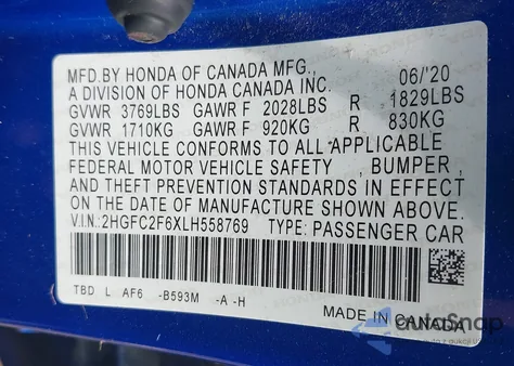 2020 Honda Civic Lx z USA, uszkodzony, nr VIN 2HGFC2F6XLH558769